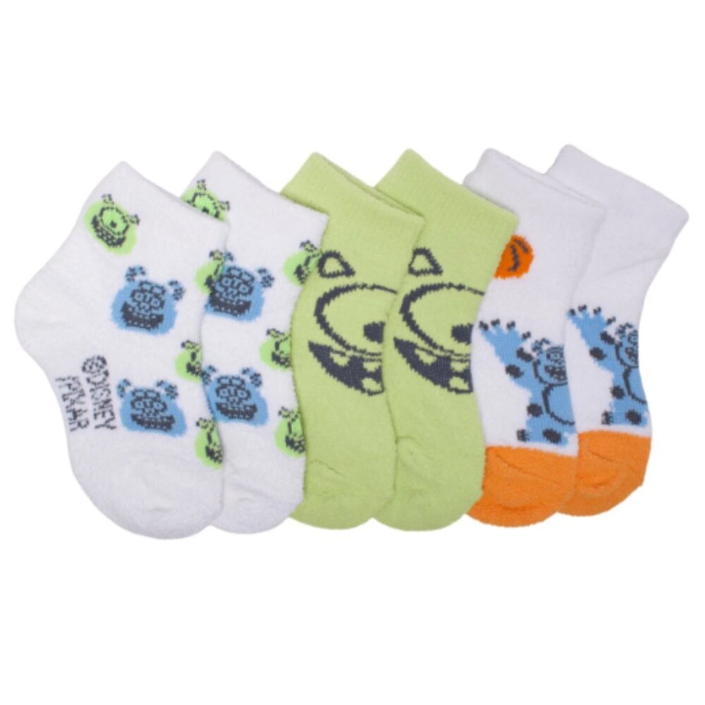 Disney Pixar Monster's Inc Toddlers 3- Pack Cozy Crews Quarter Socks, 2T-3T NEW